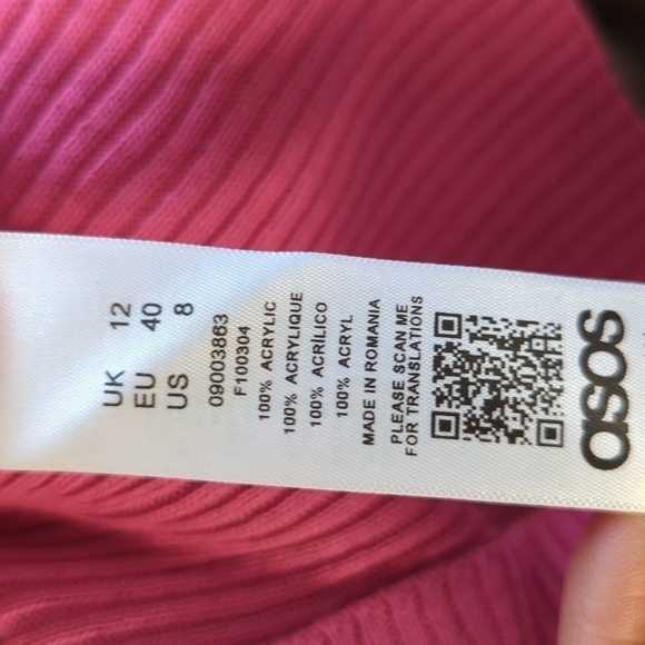 NEW Asos One Sleeve Mock Neck Ribbed Knit Dress Pink 8 chic fall spring street - Picture 6 of 7
